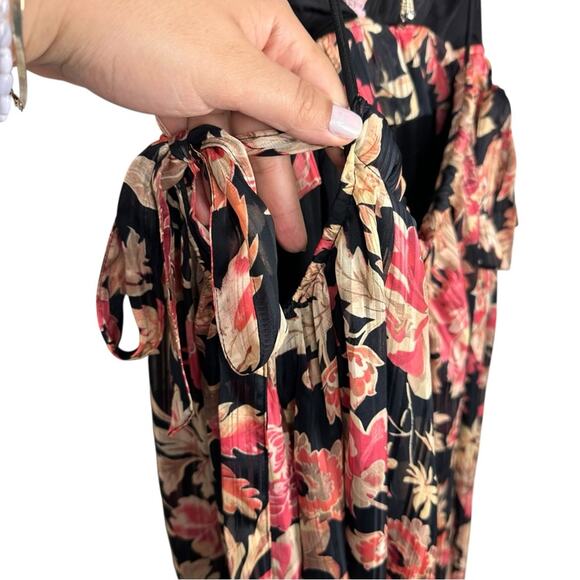 NEW Free People Primmy Midi Black Floral Chiffon Pink Lace Resort Boho Dress XL - Picture 9 of 16